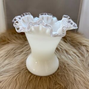 Elegant Fenton White Double Crimped Milk Glass Vase